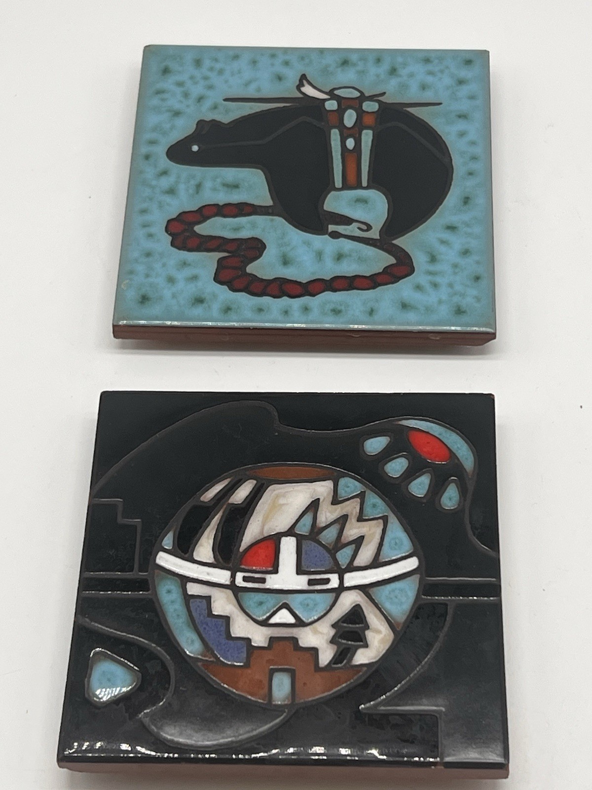 Pair Vintage Cleo Teissedre Handcrafted Tiles – Coaster, Trivet, or Wall Art, US