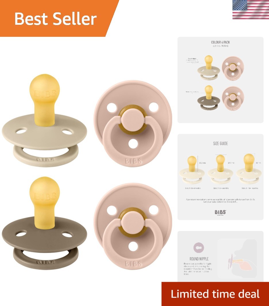Pacifiers - Color 4 Pack | Round Nipple Baby Pacifier | BPA Free Natural Rubb...