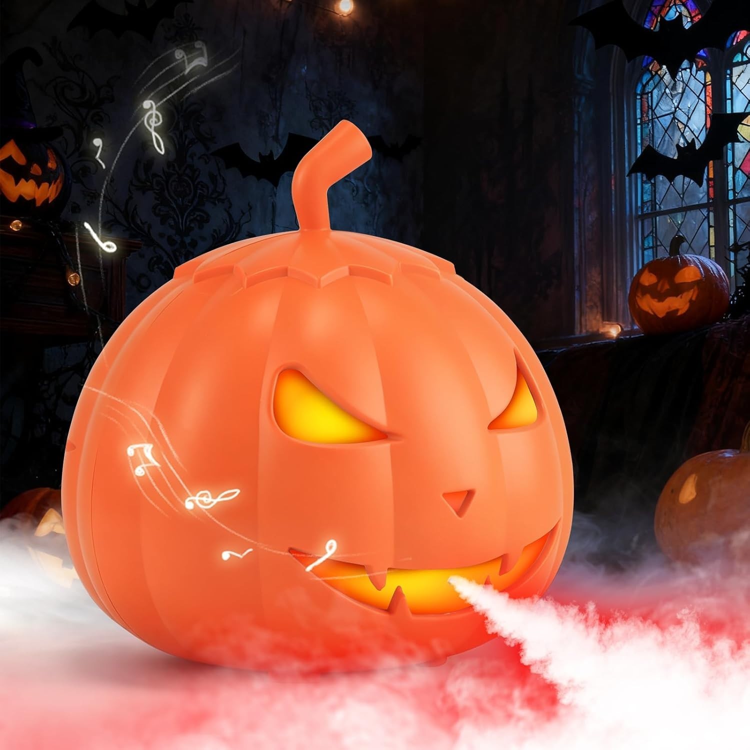 Halloween Fog Machine Pumpkin 12 LED Colors Bluetooth Speaker Remote Control