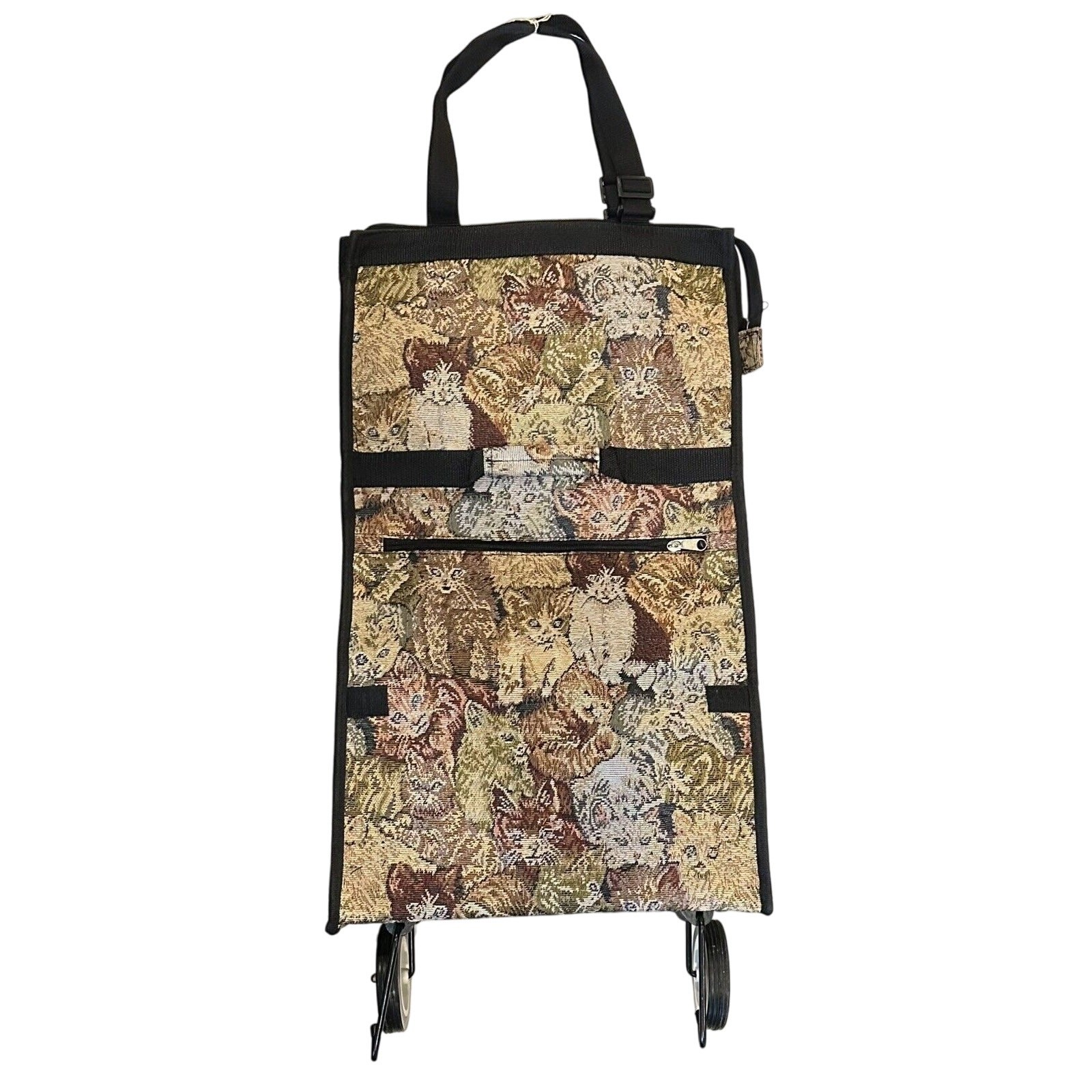 Vintage Cat Lovers Tapestry Shopping Travel Fold Up Rolling Tote Collapsible Bag