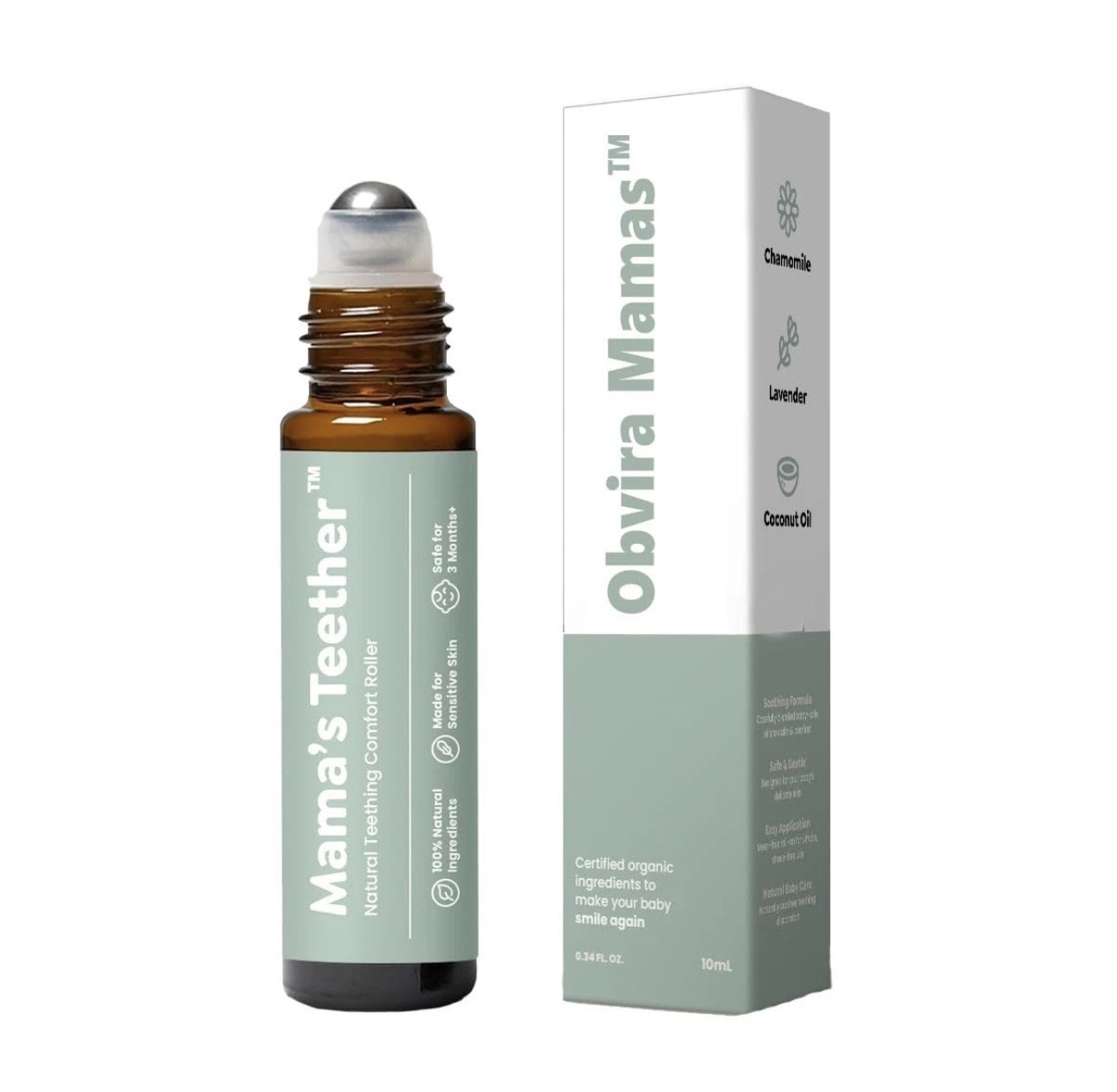 Obvira Mamas™ Teething Roller with Chamomile & 0.33 Fl Oz (Pack of 1), Brown 