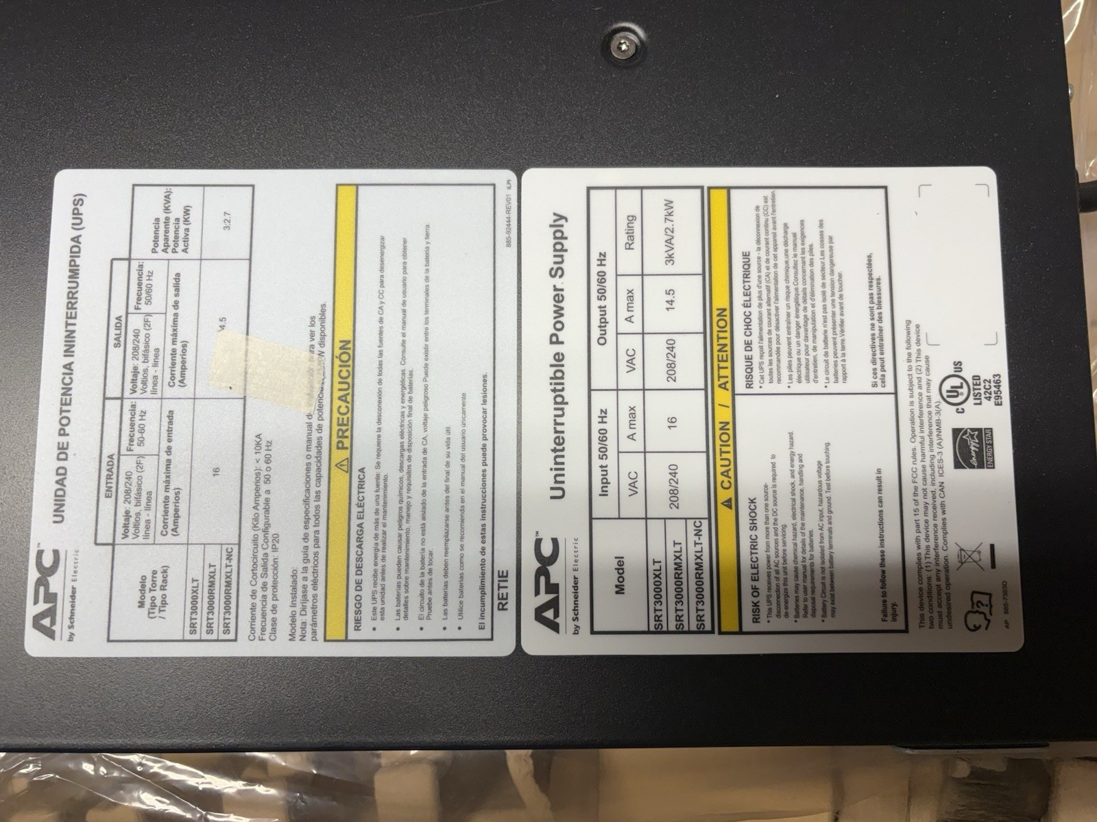 APC SRT3000RMXLT-NC Smart-UPS SRT 2U Rack-Mountable 6x Battery/Surge Outlets