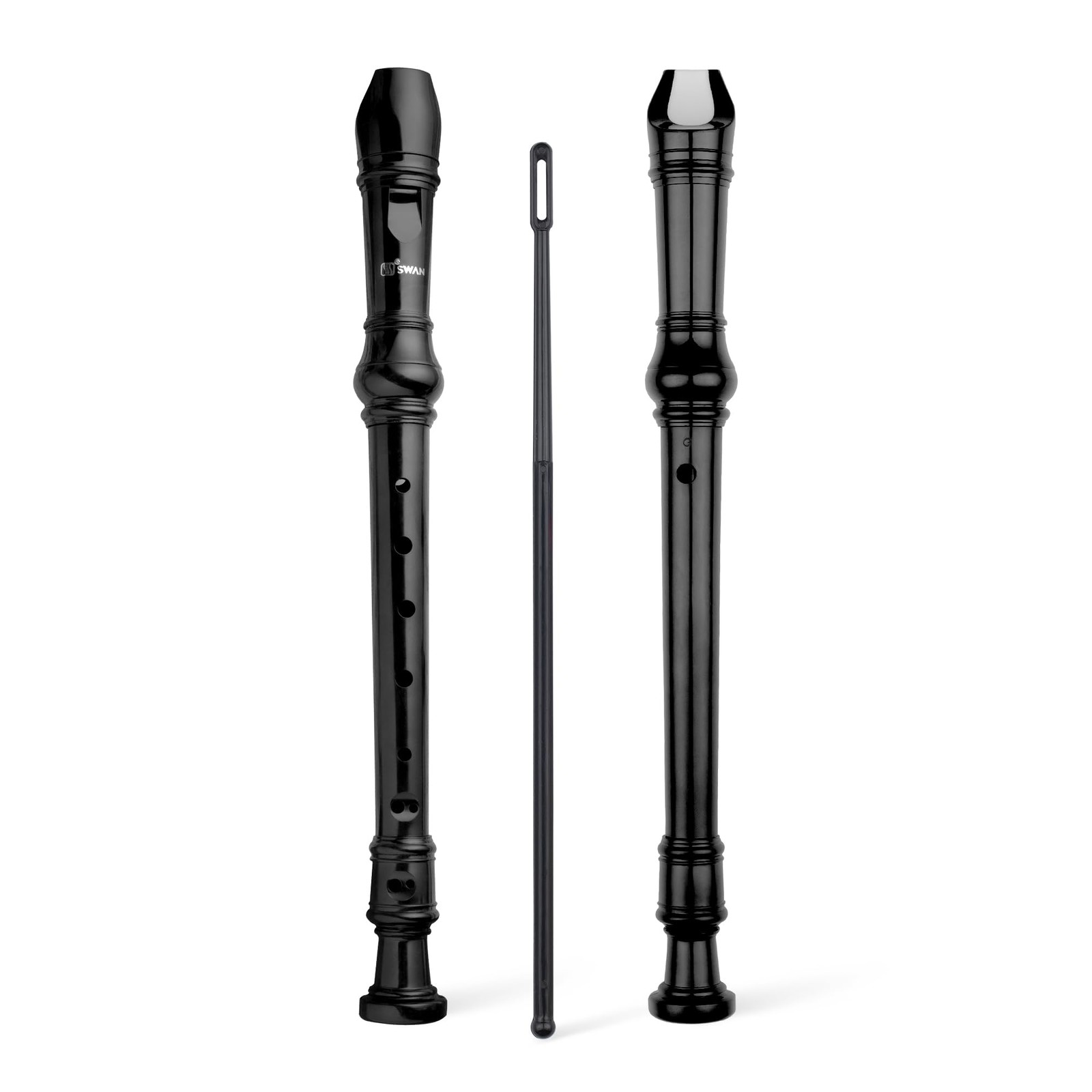 SWAN Soprano Recorder Instrument for 8 hole flute (German Fingering), Black 