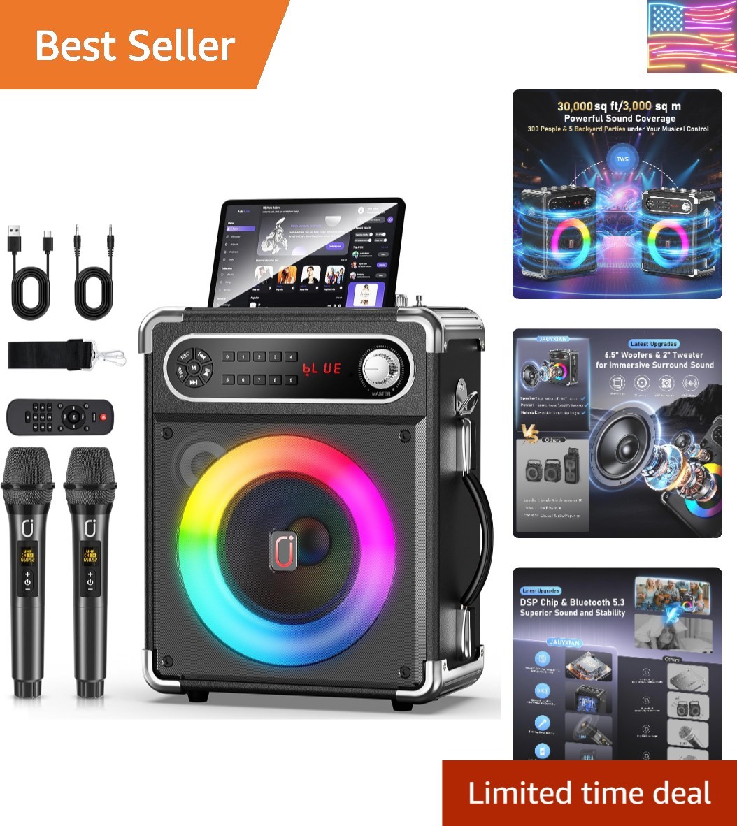 Karaoke Machine with 2 Wireless Microphones,【Upgraded 6.5"Woofer & 2"Tweeter】...