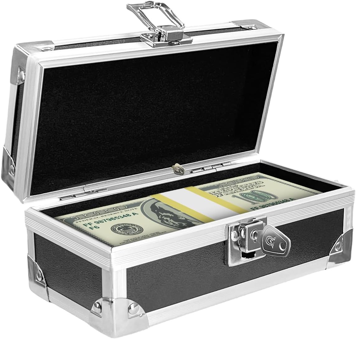 Lockable Cash Box with Key, Aluminium Alloy Money Storage Box & Single-Row Curre