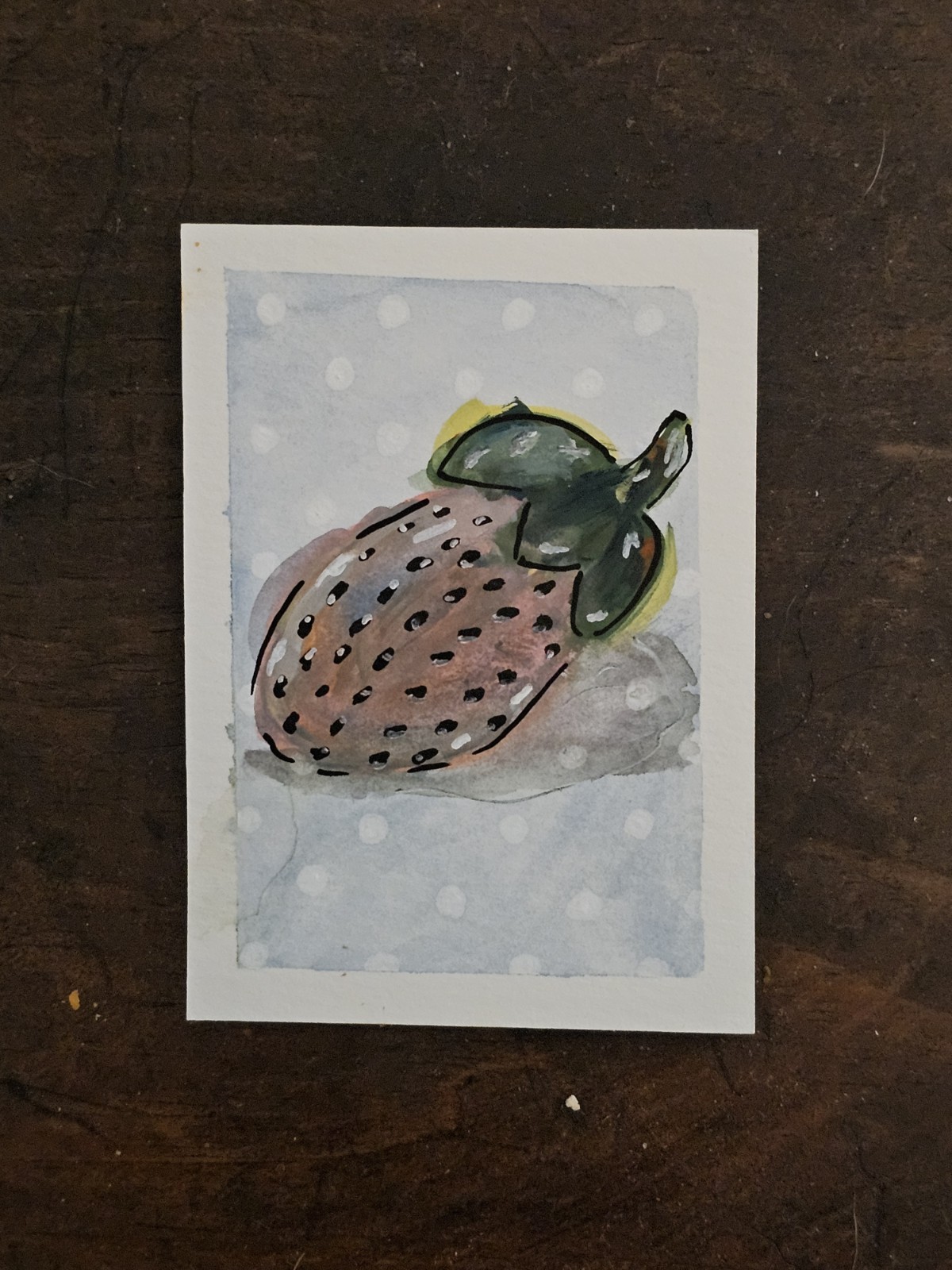 ACEO original art card,  artist trading card 'Strawberry Love' 2026 mixed media 