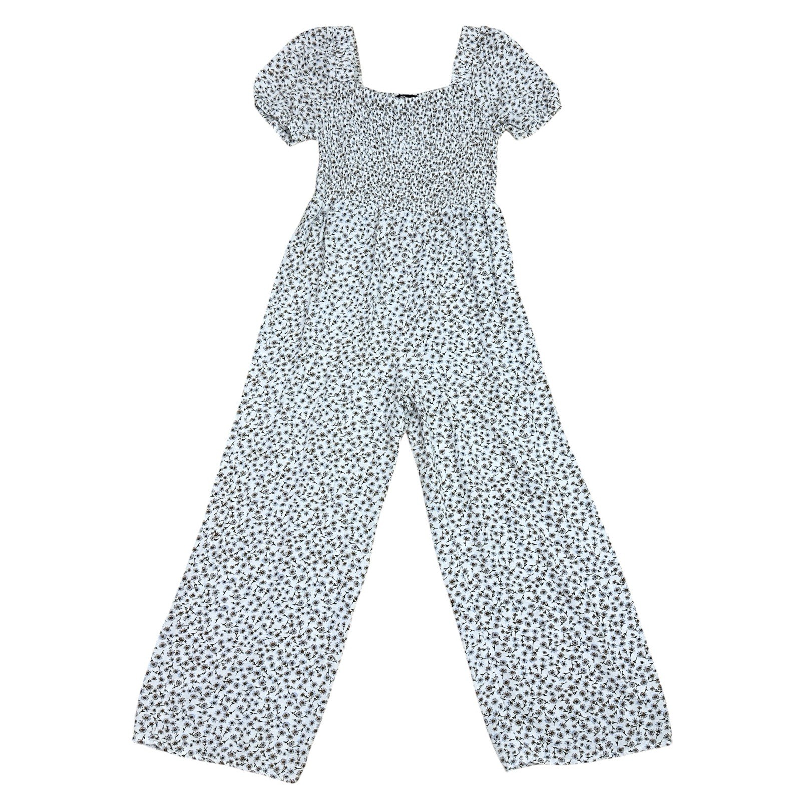 Art Class Girls Short Sleeve Floral Smocked Jumpsuit Size 8