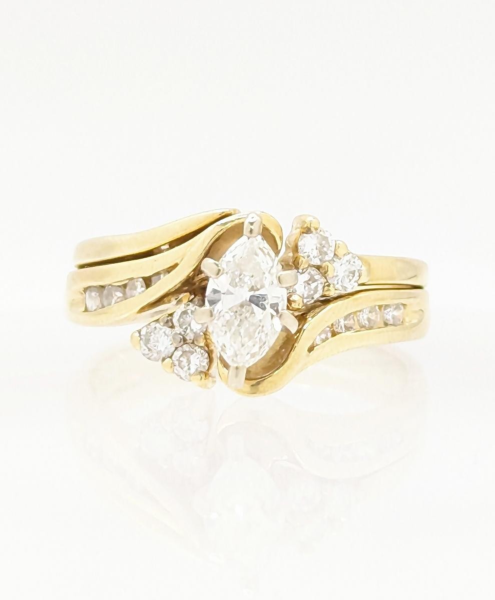 14K Yellow Gold 5g Diamond Engagement Bypass Jacket Enhancer Ring Se (D52128946)