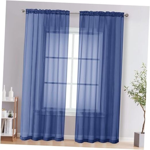  Sheer Curtains 84 Inches Long 2 Panels - 42"W x 84"L (Pack of 2) Royal Blue