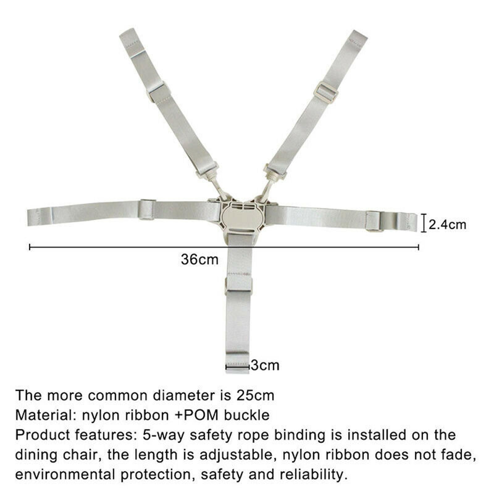 36cm 5-Point Children Dining Chair Baby Carriage Safety Belt Nylon+POM Grey
