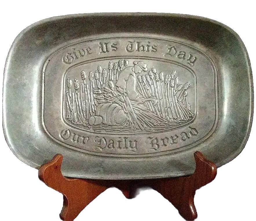 Vintage Duratale Pewter 'Give Us This Day Our Daily Bread' Bread Tray by Leonard