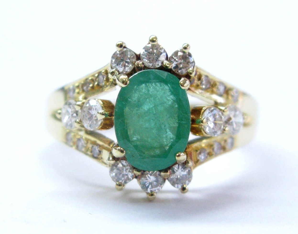 18Kt NATURAL Colombian Green Emerald & Diamond Yellow Gold Ring 1.50Ct