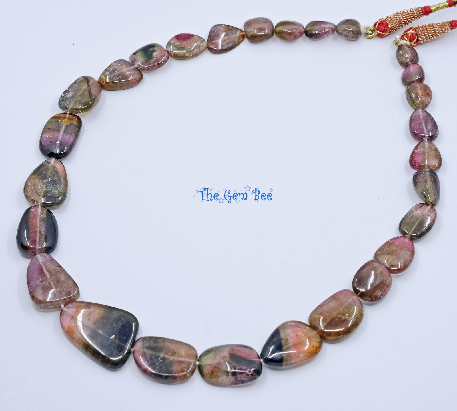 295ct Watermelon Tourmaline Smooth Oval Nugget Bead 17 inch strand