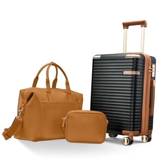  Expandable Carry on Luggage Sets Airline 1 Piece Carry-On Luggage Black