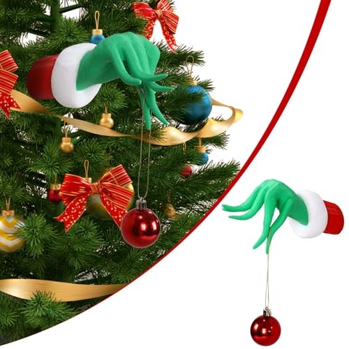 Christmas Elf Hand Tree Decorations Green Monster Arm Holding Ornaments Topper 