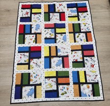 Quilt Handmade Dr Suess Grid Square Primary Colors Vibrant Cat Backing 39W 52L