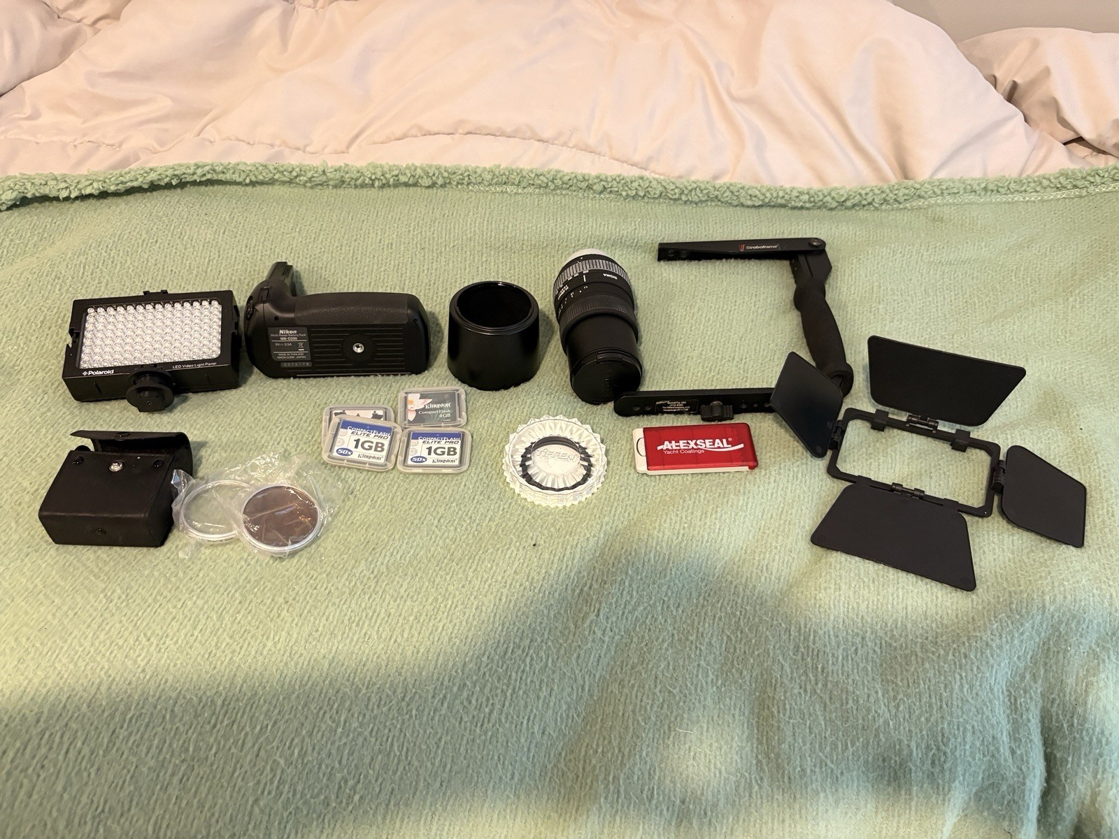 Vintage Nikon DSLR Accessories Lot – Sigma 55–200mm, MB-D200 Grip, CF Cards