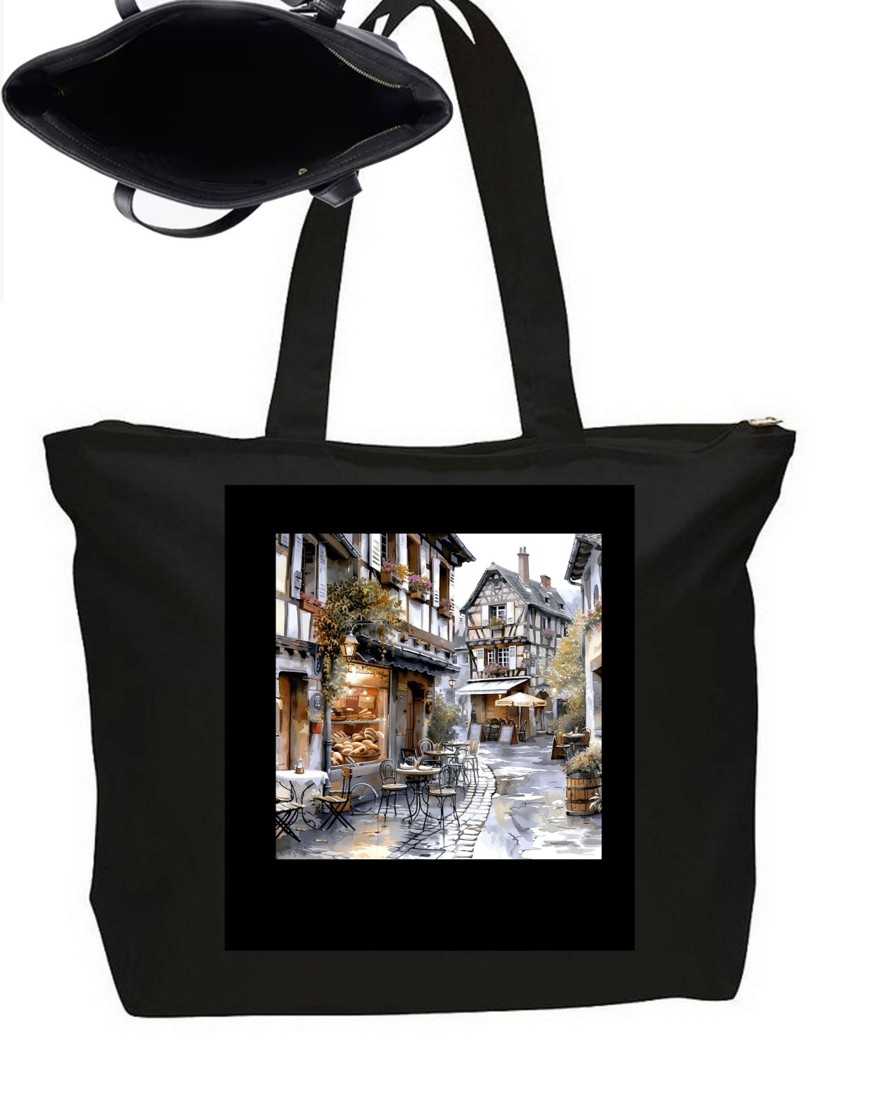 Streets Of Paris Tote Bag Heavy Duty Zipper Closure Travel Poster Art 20" Wide