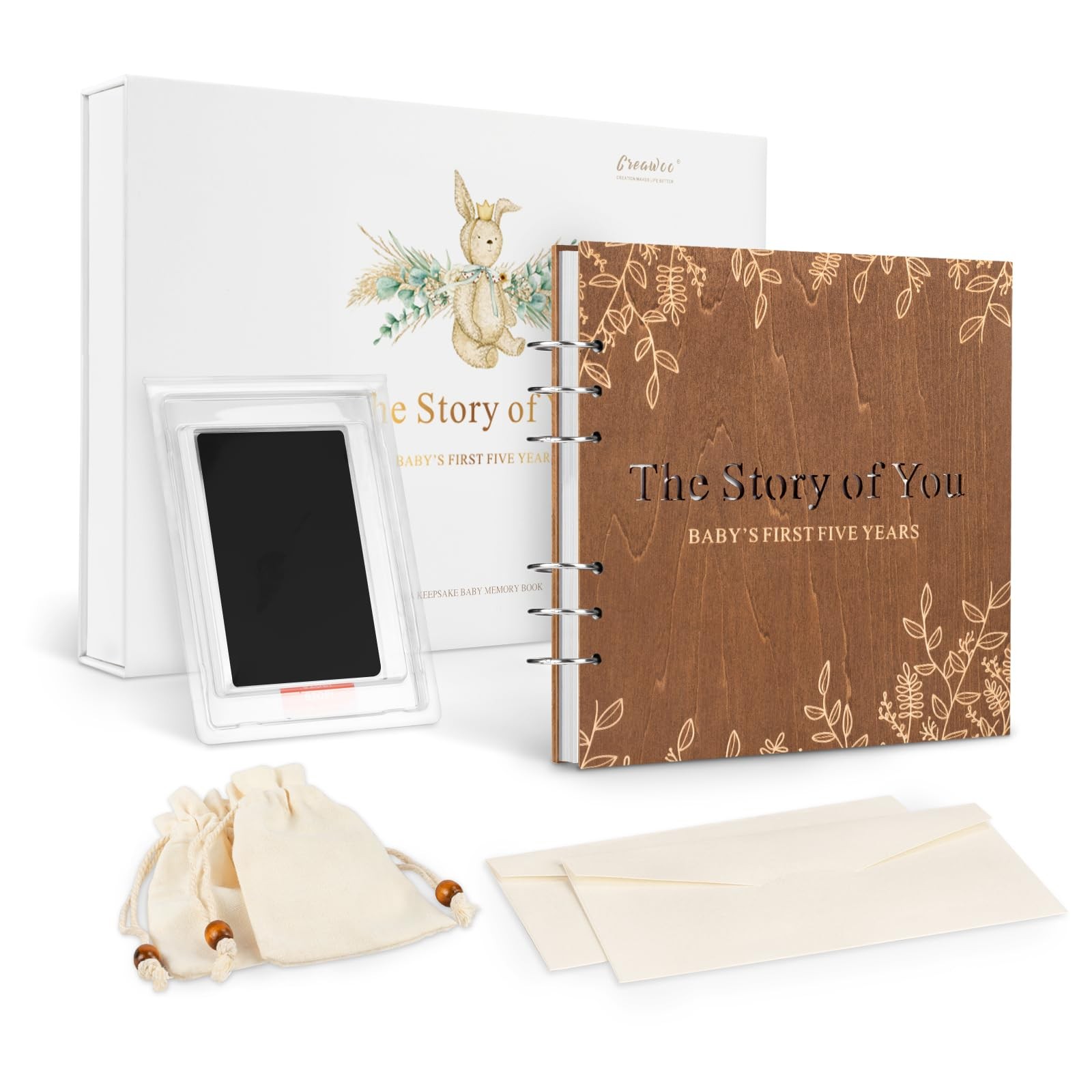 Wooden Keepsake Baby Memory Book Box Boys & Girls, First 5 Years Baby Milesto...