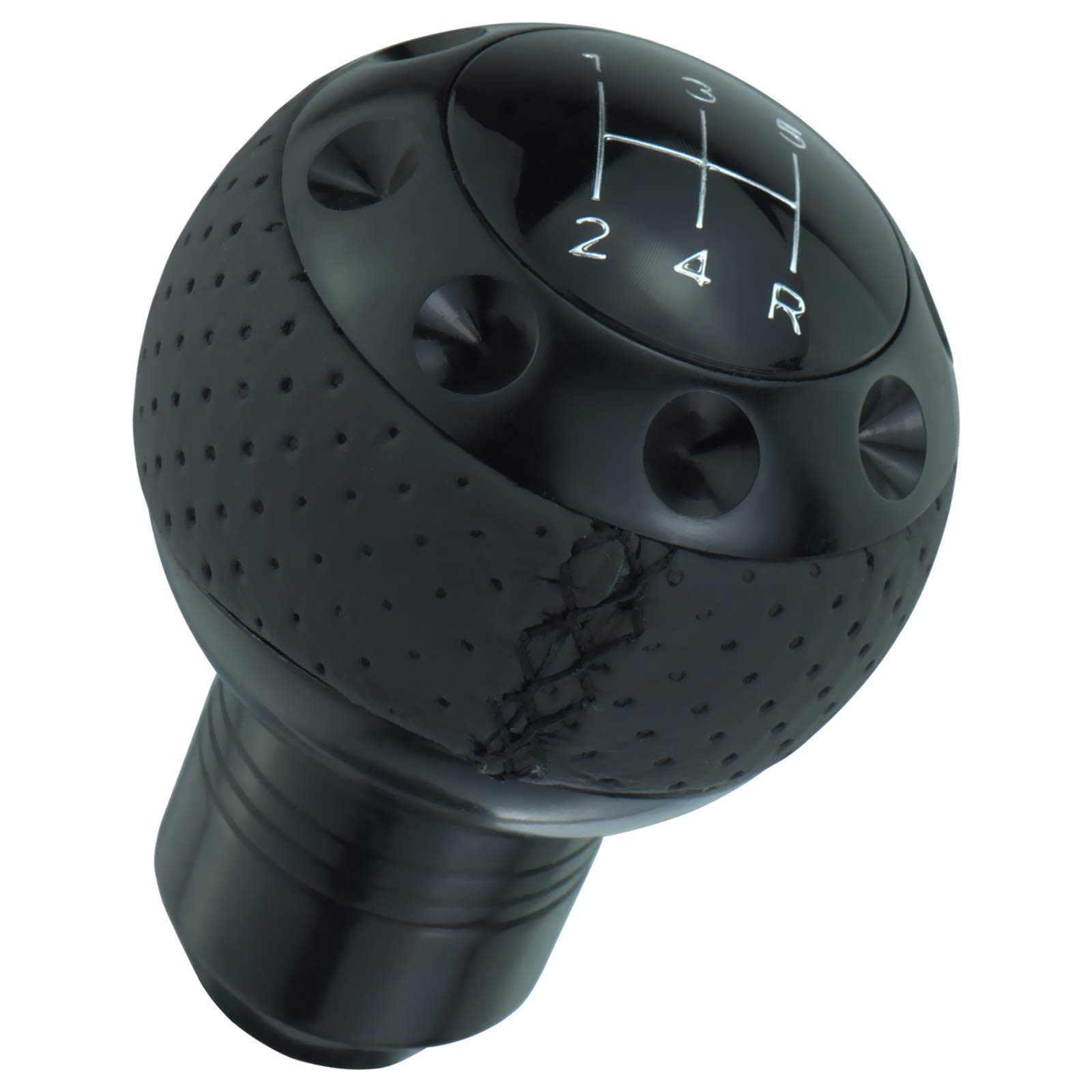 5 Speed Gear Shifter Knob, Leather Covered Aluminum Manual Car Stick Shift Ha...