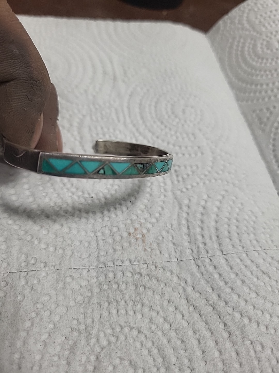 Native American Zuni Turquoise inlay cuff bracelet CH ZUNI