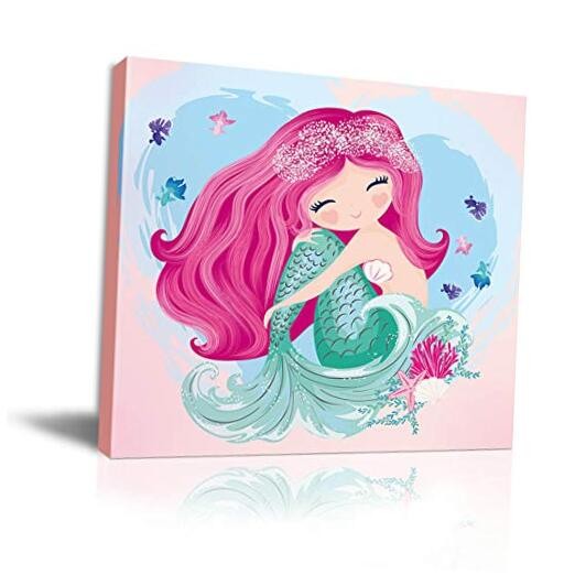 The Little Mermaid Pink Home Decor Canvas Framed Wall Art for Bedroom Bathroom 
