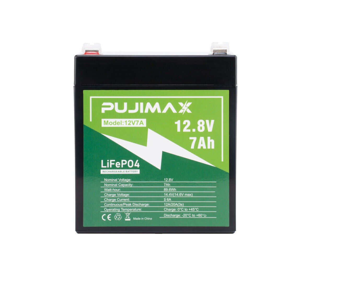 NEW PUJIMAX 12.8V 7Ah LiFePO4 Rechargeable Battery for Solar Wind Power System