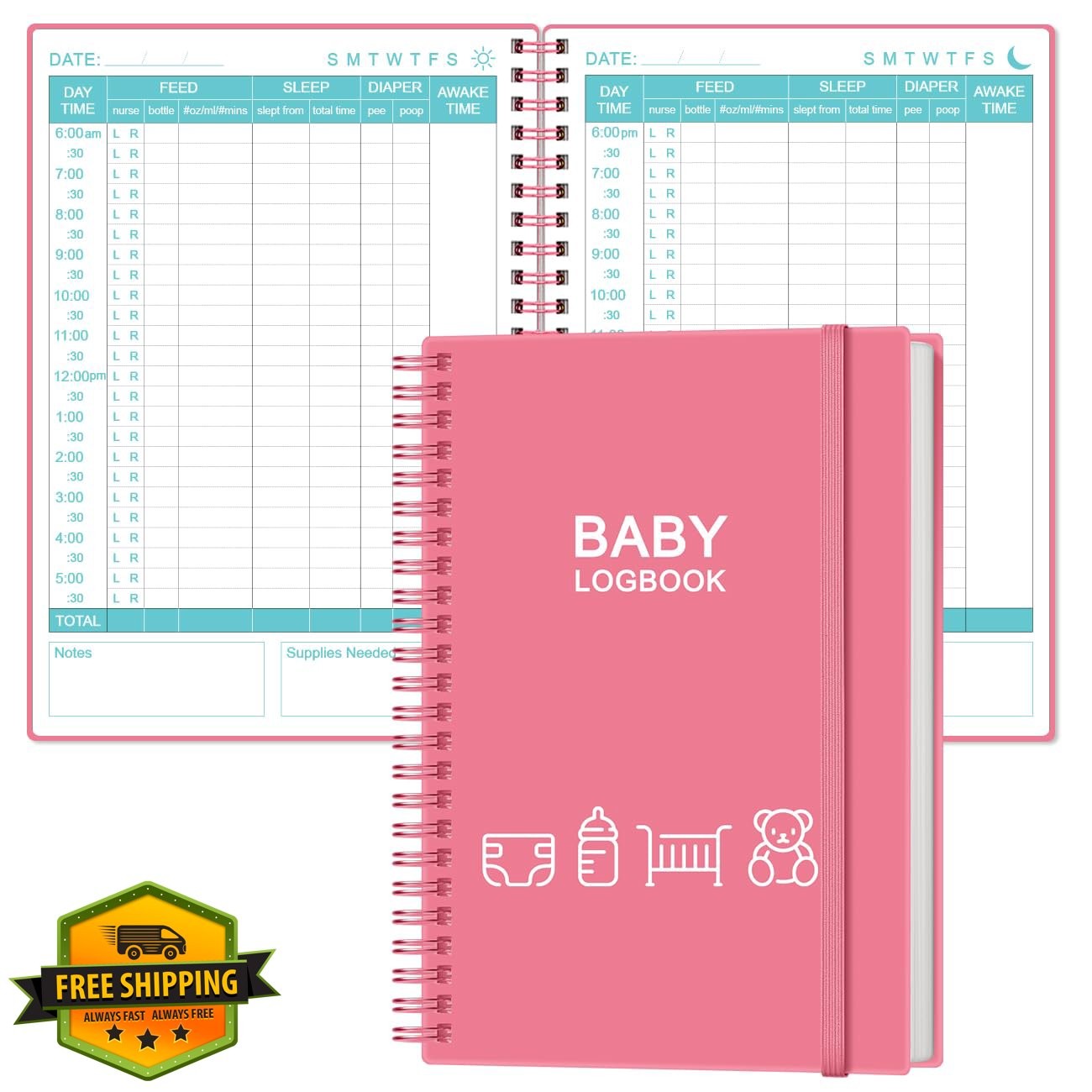 Heveboik A5 Baby Log Book Newborn Tracking Schedule Pink