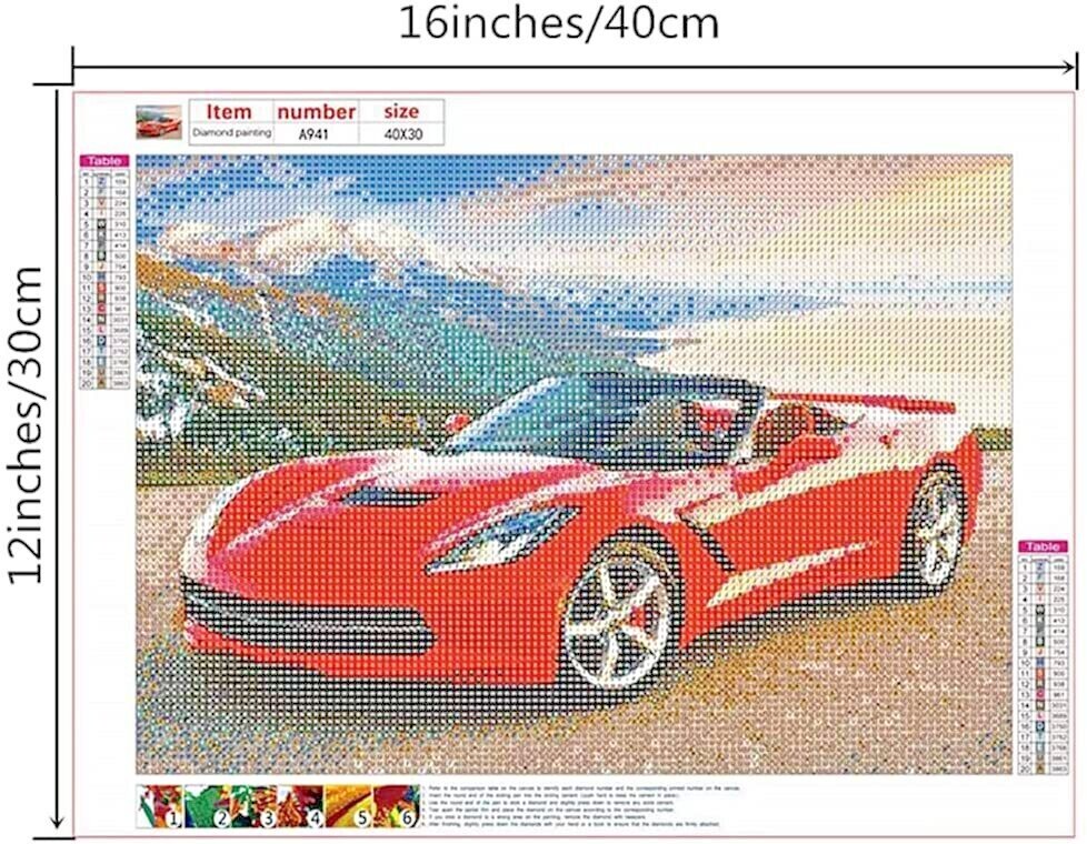 Nine Horse Orange Sports Car A941 Diamond Painting Kit 12x16" Sealed New
