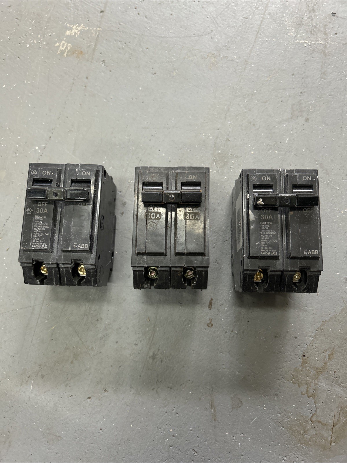 Lot Of 3- GE General Electric THQL2130 30-Amp 2-Pole 120/240VAC Breaker