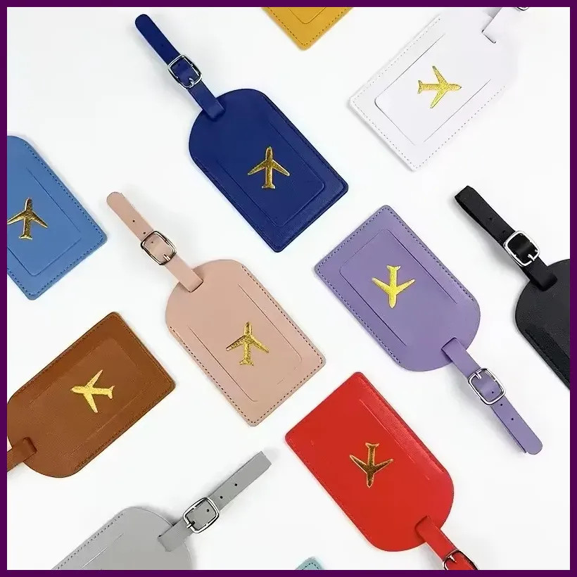 Stamped Leather Business Luggage Tag Suitcase Address Label Luggage Boarding