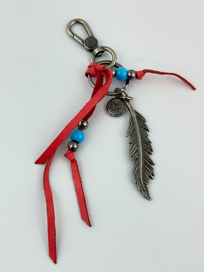 Vtg SAK Eagle Feather Key Ring Bag Charm Keychain Southwest Blue Beads Red