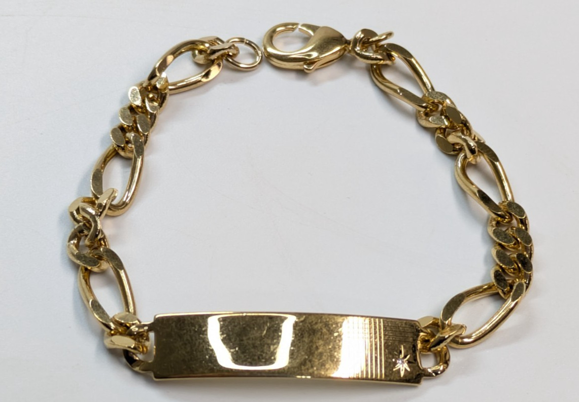 VTG Speidel Gold Tone Engravable Blank Nameplate Chain Link Bracelet 8.75"