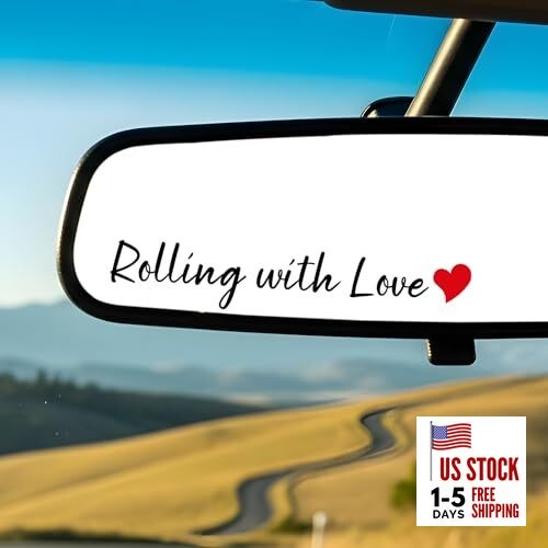 3 x Rearview Mirror Sticker Decal, Cute Car Stickers for Rolling with Love