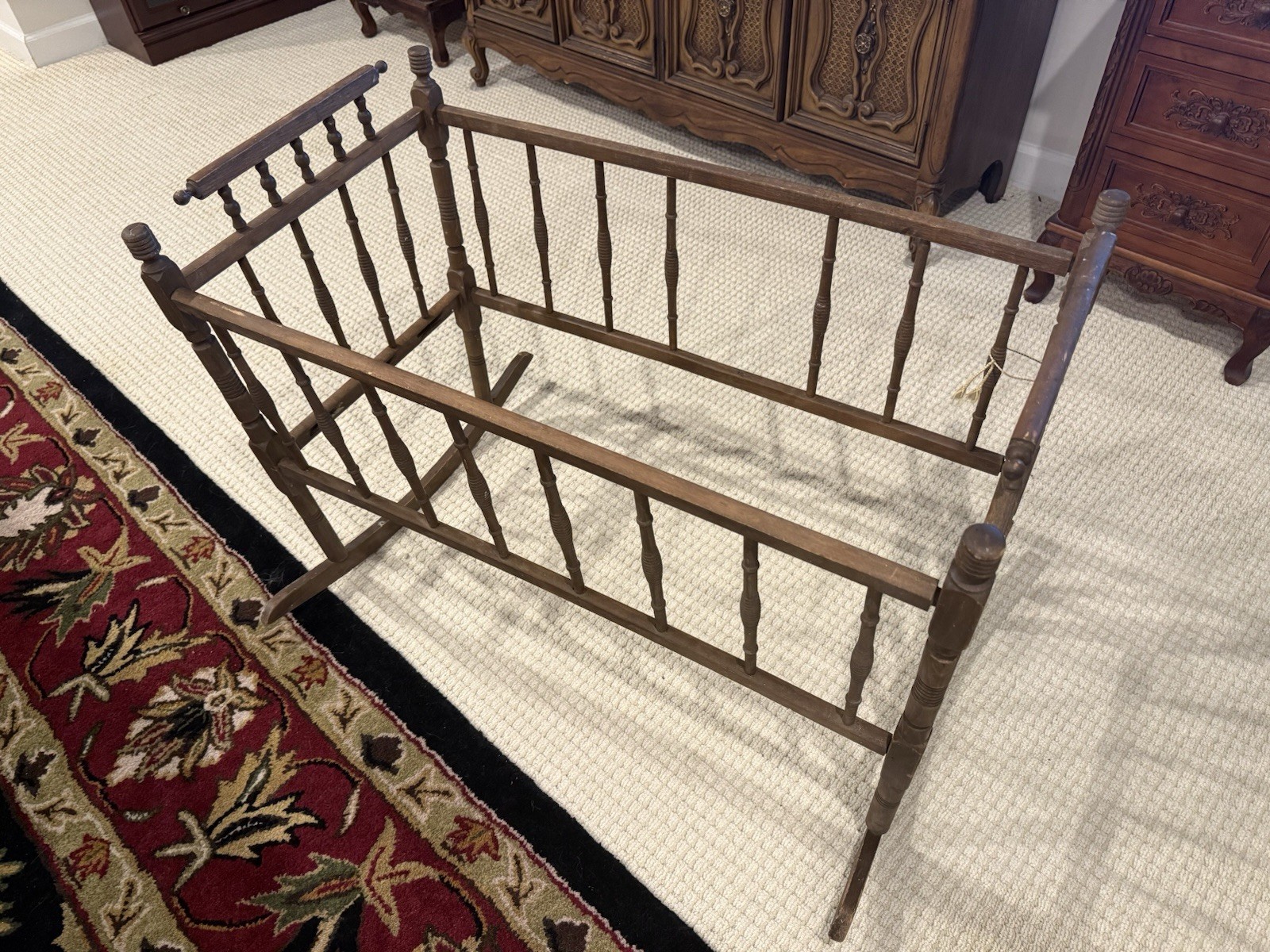 Victorian Late 19th Century Wooden Rocking Baby Cradle