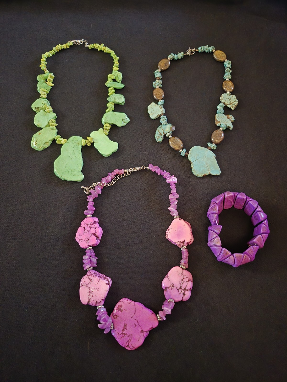 Real Turquoise and Hematite Necklace Lot, 4 Pieces