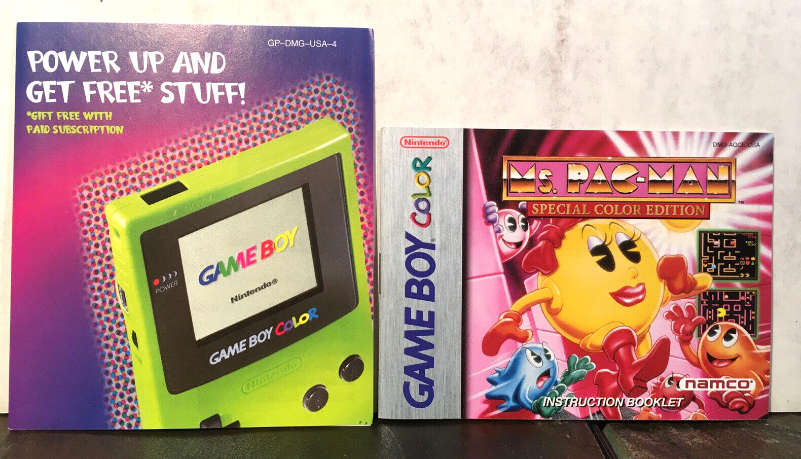Gameboy Special Color Edition Manual "Ms. Pac-Man" And Power Up Inserts Only