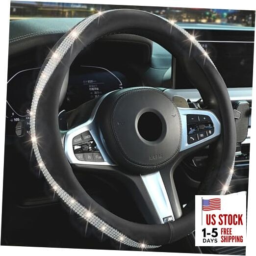 Bling Steering Wheel Cover，14.5-15 Inch Car Steering Wheel Cover with BLACK