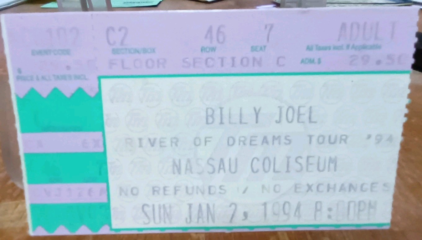 Billy Joel Concert Ticket Stub Nassau Coliseum 1-2-94 River Of Dreams Tour 