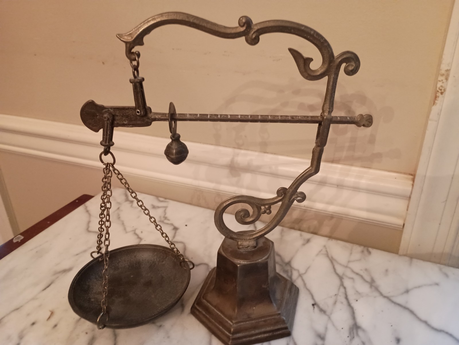 Antique Italian Cast Brass Bronze Balance Scale, Apothecary Scale