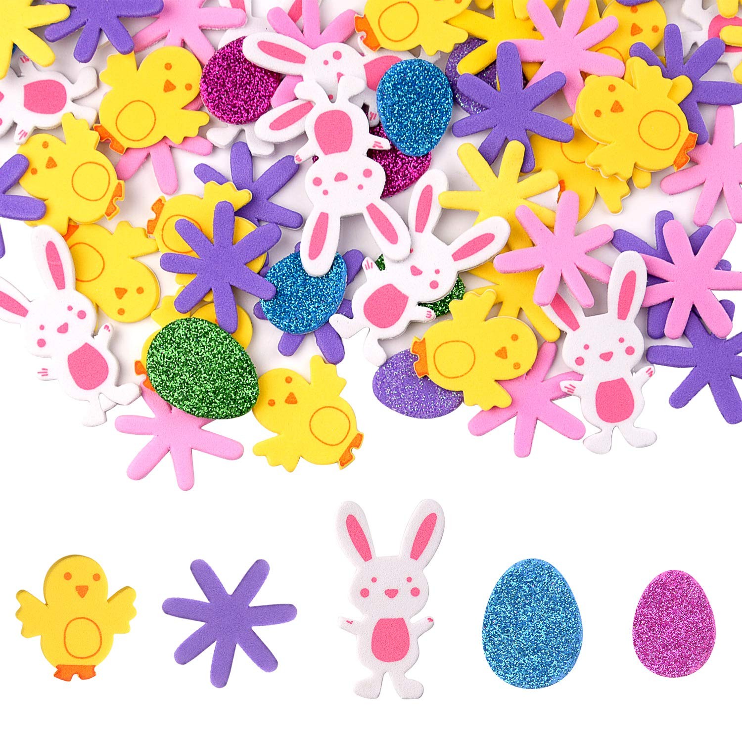 TUPARKA 160 Pcs Easter Foam Stickers Animal Shape Self Adhesive Colorful 