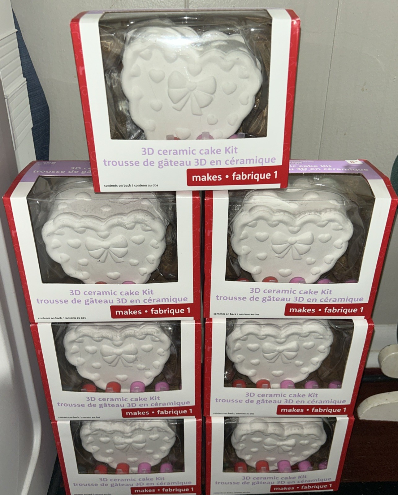 (7)set- Creatology Valentine's Day 3D Ceramic Cake Kit with Paints & Brush