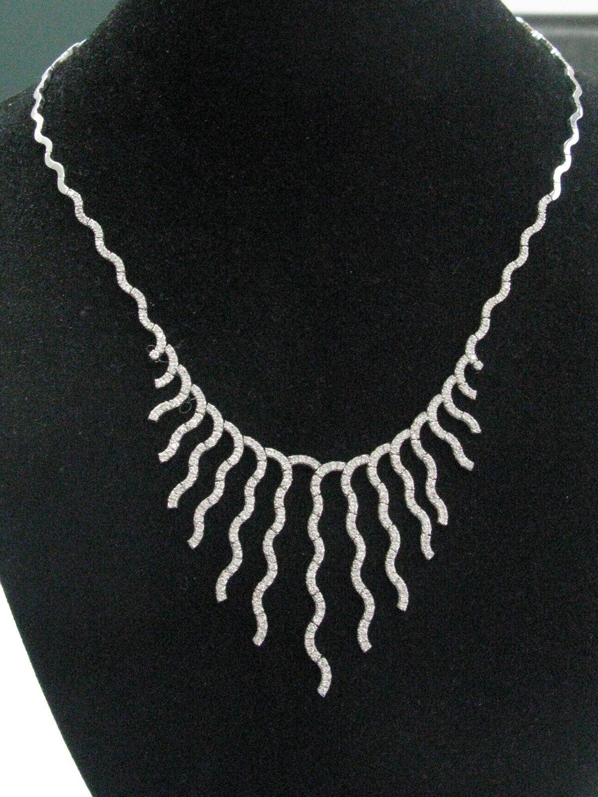 NATURAL Round Diamond Line Drop SOLID White Gold Necklace 17" 3.00Ct 