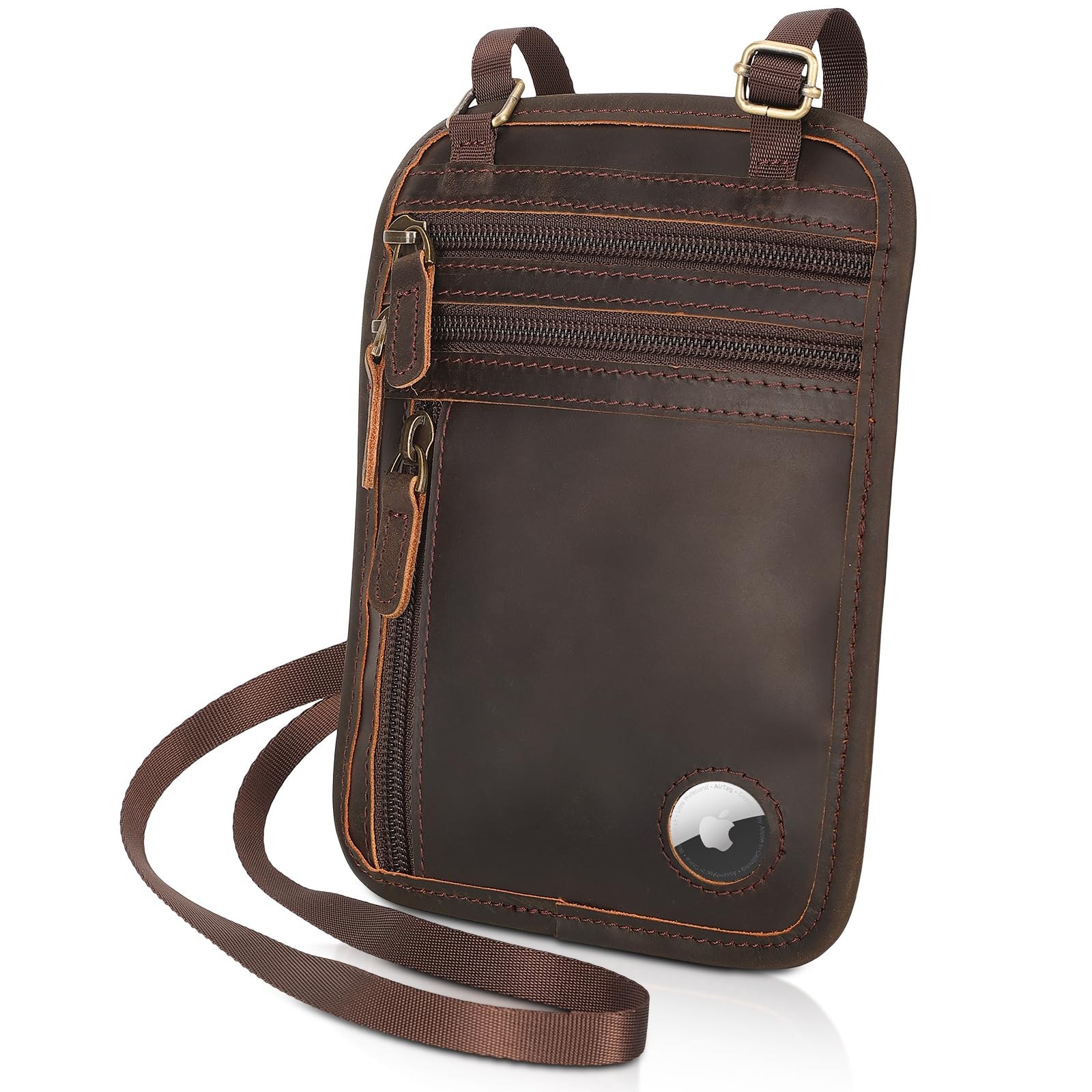 Polare Full Grain Leather Neck Wallet RFID Blocking Conceal Passport Holder T...