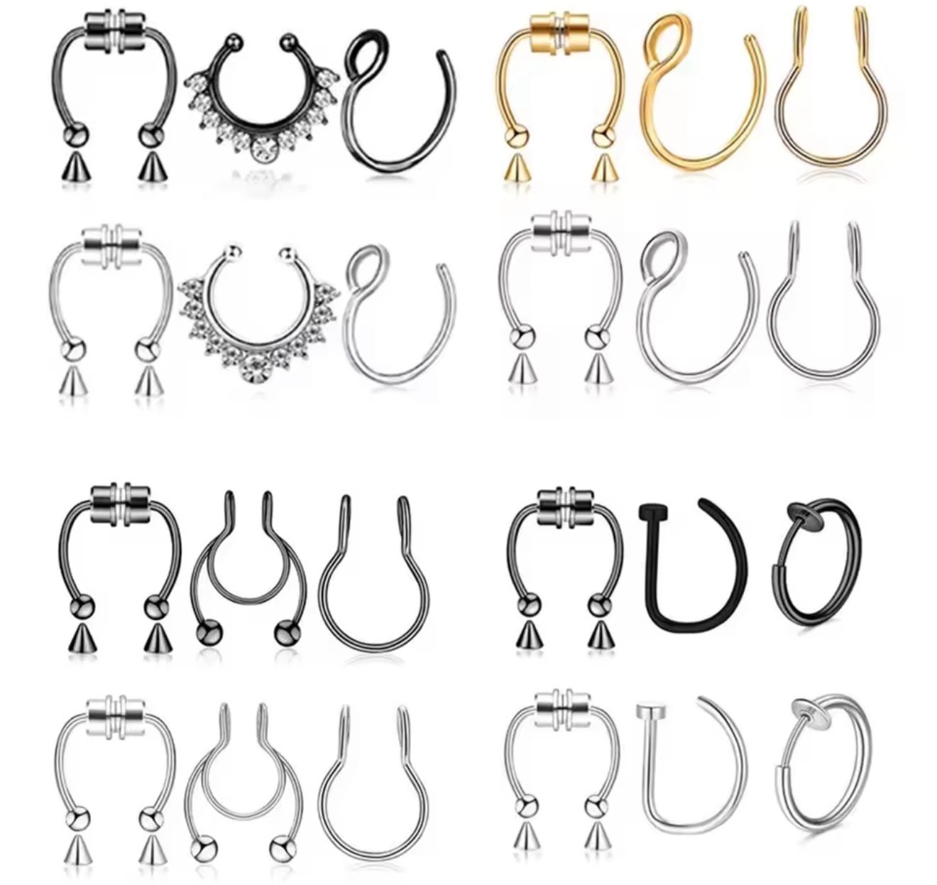 Faux Nose Septum Ring Magnetic Set 3pc