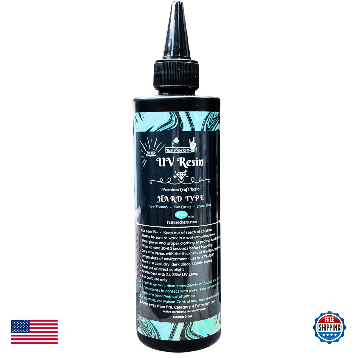 Resin Rockers UV Resin - Crystal Clear, Non-Tacky, Fast Cure, High Gloss Finish