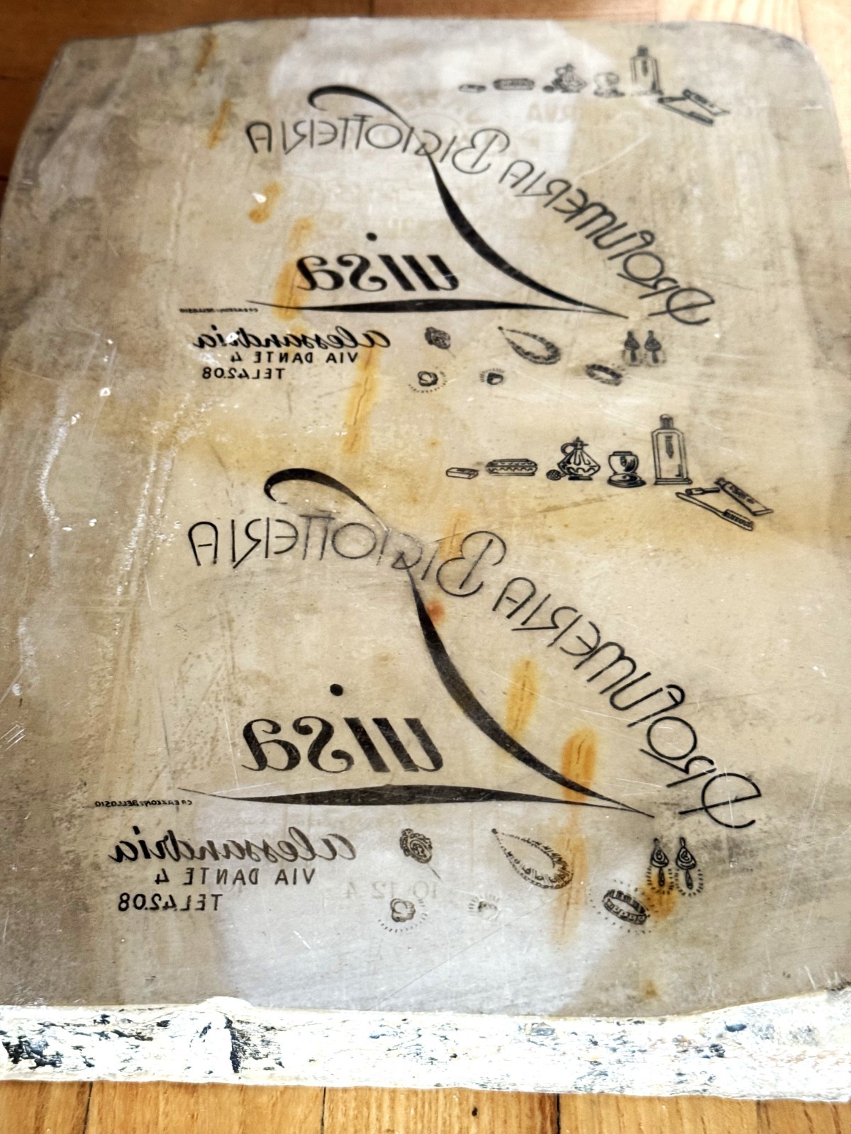 Vintage Lithography Printing Stone Two Sides Advertising Plate Store Italy