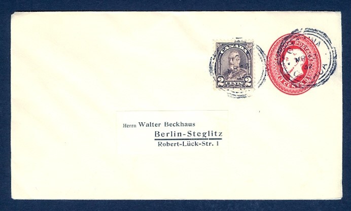 CANADA #EN39 UPRATED 2c ARCH 1932 TO GERMANY