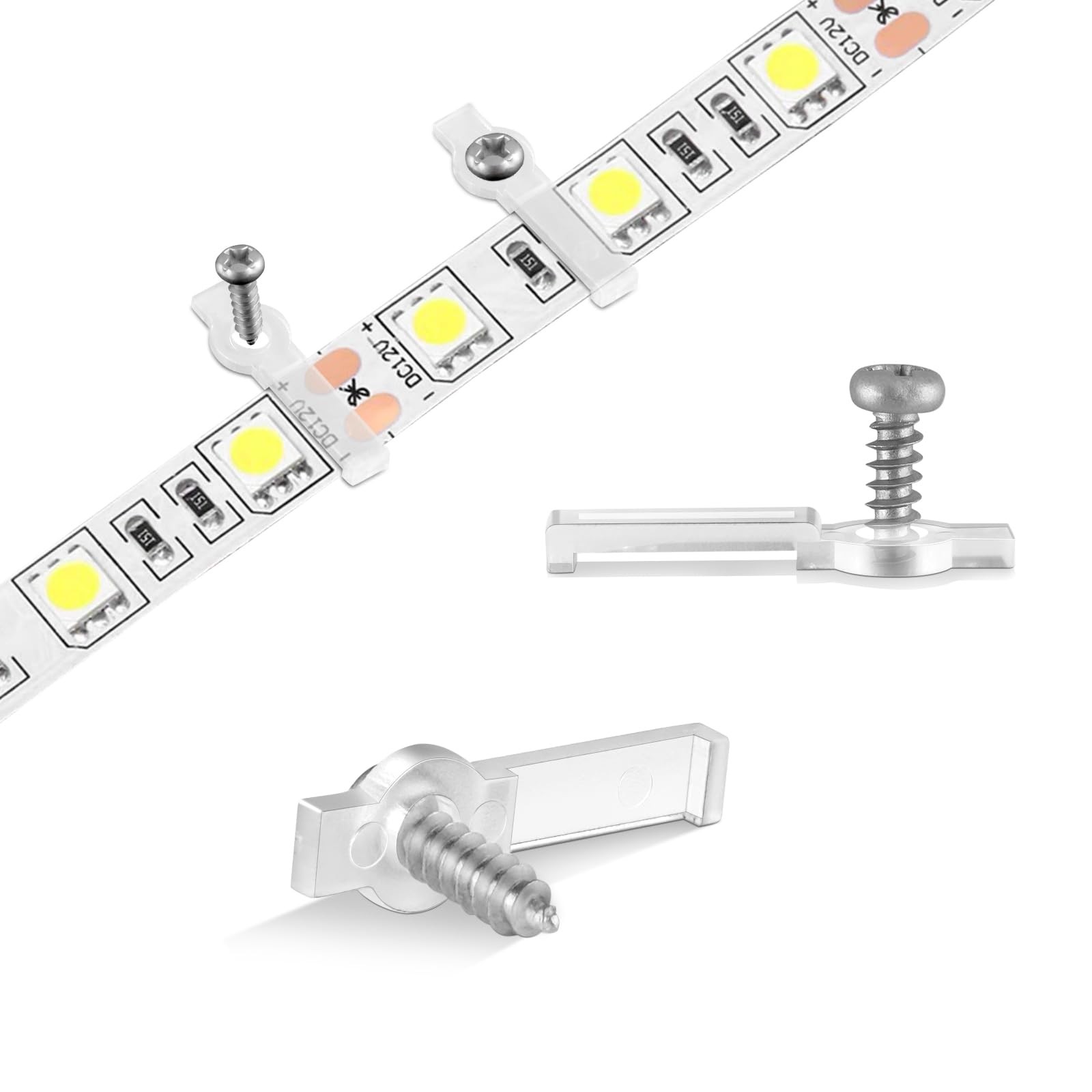 GRIVER 100 Pack Strip Light Mounting Brackets,Fixing Transparent 