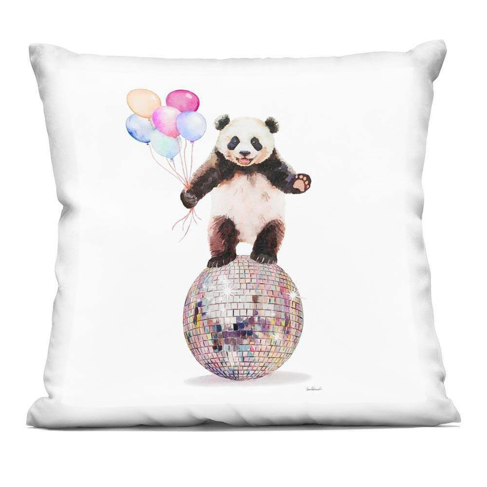 Panda and Balloons Disco Black Abstract Polyester 18 In. X 18 In. Throw Pillow